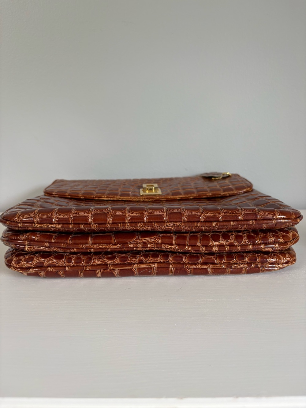 VNTG Lord & Taylor Croc Embossed Leather Shoulder Bag Retro Brown Corporate - Picture 13 of 16